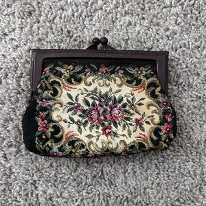 Vintage Tapestry Clutch Purse with Lucite Closure - Made in Hong Kong